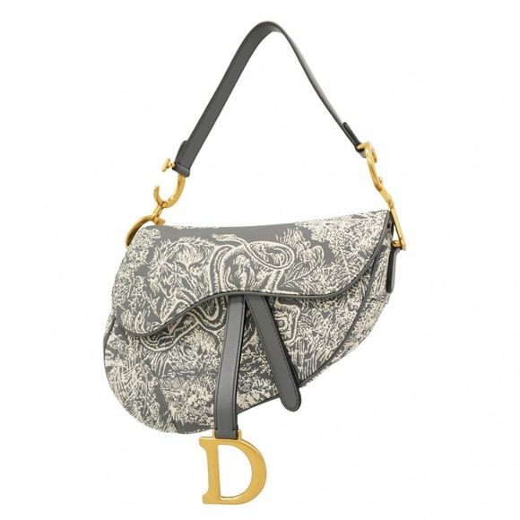 Christian Dior Shoulder Bag Saddle Bag Gray Canvas Gold Hardware Pre-owned Women - Picture 1 of 16